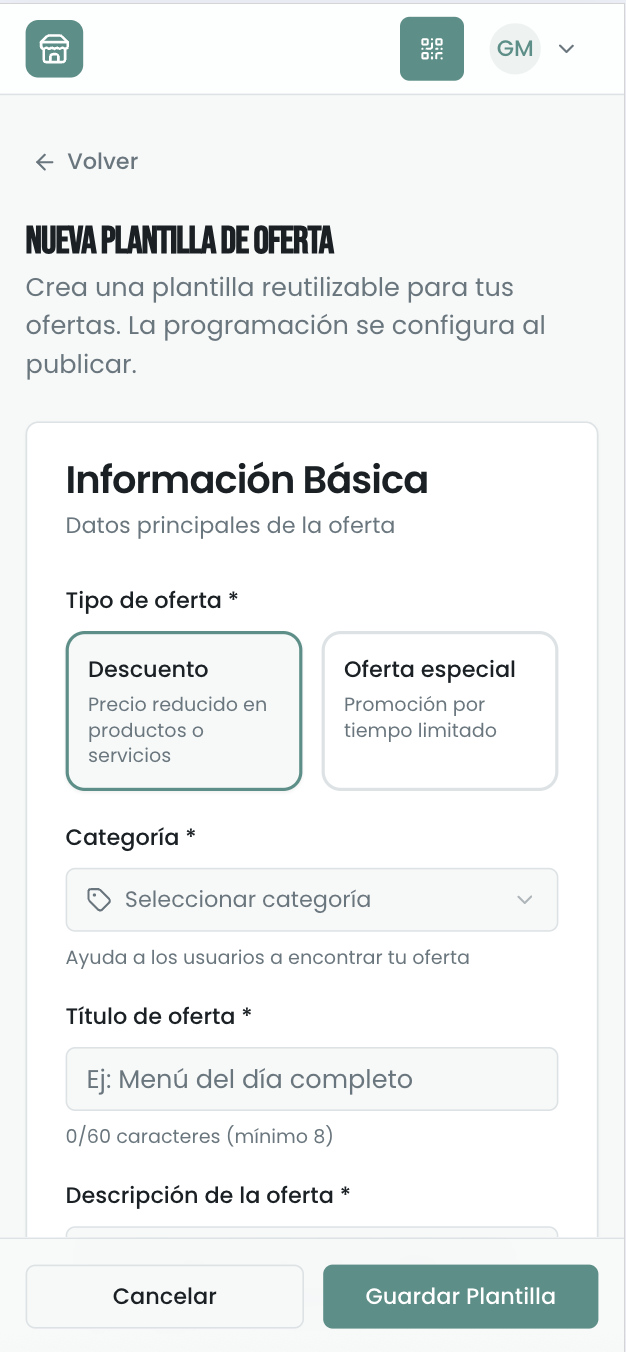 Crear oferta